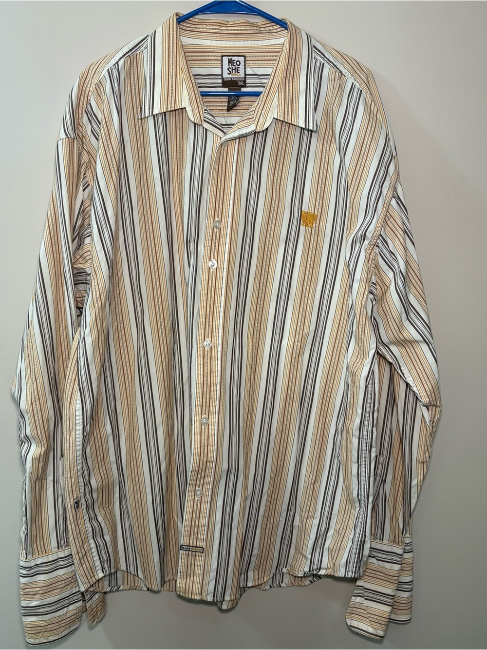 MEOSHE Men's Vertical Stripe Button-Down Shirt in Beige, Brown & Yellow